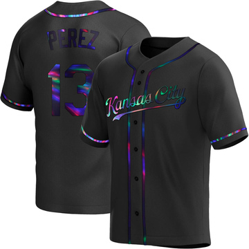 Salvador Perez Men's Replica Kansas City Royals Black Holographic Alternate Jersey