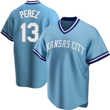 Salvador Perez Men's Replica Kansas City Royals Light Blue Road Cooperstown Collection Jersey