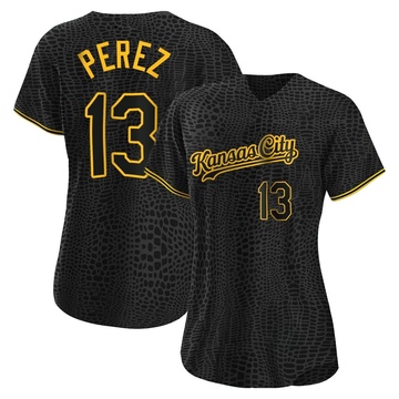 Salvador Perez Women's Authentic Kansas City Royals Black Snake Skin City Jersey