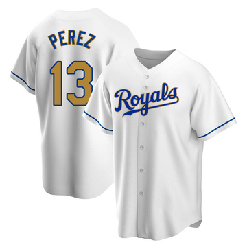 Salvador Perez Youth Replica Kansas City Royals Gold White Home Jersey